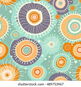 Vector fantastic abstract pattern of stylized flowers and circles. Scribble