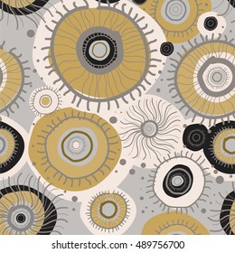 Vector fantastic abstract pattern of stylized flowers and circles. Scribble