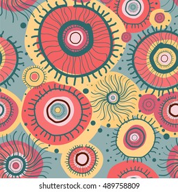 Vector fantastic abstract pattern of stylized flowers and circles. Scribble