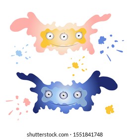 Vector fantastic alien creatures isolated on white. Jelly monster, bacteria, game character