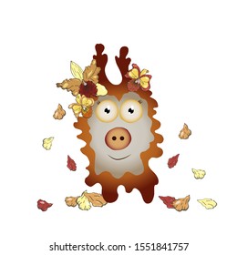Vector fantastic alien creatures isolated on white. Jelly monster, bacteria, game character. Brown dreaming monster with flower in his head.