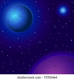 Vector fantastic background, space, planets, sun and stars