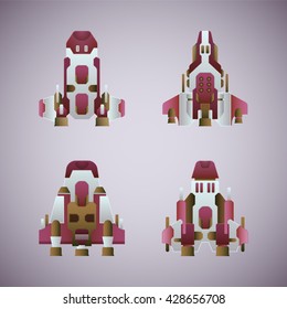 Vector fantastic space ships set in flat style