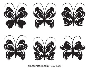 Vector fantasy butterflies collection in black