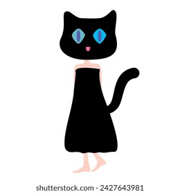 Vector of a fantasy character of a girl with black cat costume, doodle design with flat color, isolated design on white background.