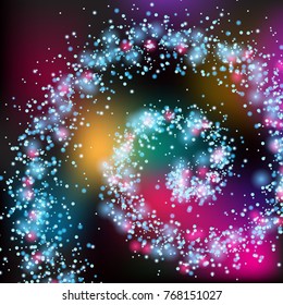 Vector fantasy cosmic galaxy background. Space, nebula and cosmos, stars outer space background with milky way style spiral galaxy. Starry colorful sky