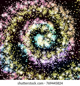 Vector fantasy cosmic galaxy background. Space, nebula and cosmos, stars outer space background with milky way style spiral galaxy. Starry colorful sky