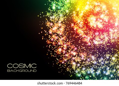 Vector fantasy cosmic galaxy background. Space, nebula and cosmos, stars outer space background with milky way style spiral galaxy. Starry colorful sky