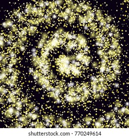 Vector fantasy cosmic galaxy background. Space, nebula and cosmos, stars outer space background with milky way style spiral galaxy. Starry golden sky