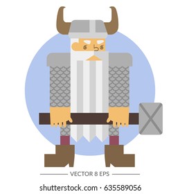 Vector fantasy creature. Flat style. Warrior dwarf