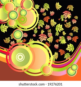 VECTOR Fantasy falling leaves and circles composition card
