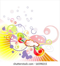 Vector fantasy flower and clouds background