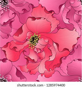 Vector. Fantasy flowers - decorative composition. Flowers with long petals. Wallpaper. Seamless patterns Use printed materials, signs, posters, postcards, packaging, print.