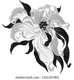 Vector. Fantasy flowers - decorative composition. Flowers with long petals. Wallpaper.  Use printed materials, patterns for fabrics, posters, cards, packaging.