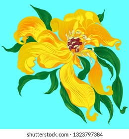 Vector. Fantasy flowers - decorative composition. Flowers with long petals. Wallpaper. Use printed materials, patterns for fabrics, posters, cards, packaging.