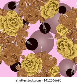 Vector. Fantasy flowers - decorative composition. Flowers with long petals. Wallpaper. Seamless patterns Use printed materials, signs, posters, postcards, packaging, print.