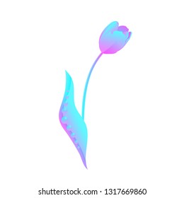 Vector fantasy illustration of holographic pink and blue tulip isolated on the white background.