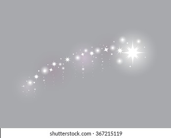 Vector fantasy illustration with stars and sparkle on grey background. Elements for design.