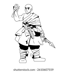 Vector Fantasy Monk Warrior Armor Cartoon Character Illustration Isolated