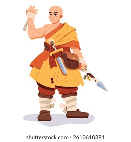 Vector Fantasy Monk Warrior Armor Cartoon Character Illustration Isolated