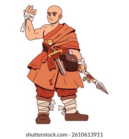 Vector Fantasy Monk Warrior Armor Cartoon Character Illustration Isolated