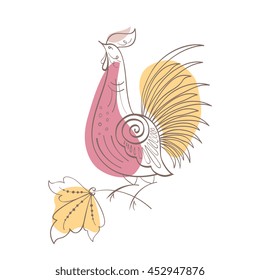Vector Fantasy Rooster in Russian ornamental style
