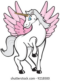 vector fantasy white unicorn-Pegasus with gold horn and pink wings