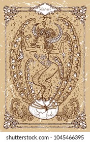 Vector Fantasy Zodiac sign Taurus in gothic frame on texture. Hand drawn engraved illustration 