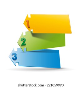 Vector faq labels, three options with arrows