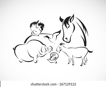 Vector farm animal set on white background, horse,pig,chicken,donkey,duck,goose