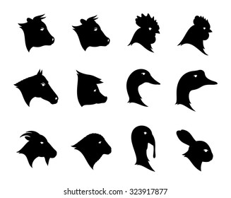 Vector farm animals icons isolated on white.