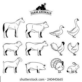 Vector Farm Animals Isolated on White