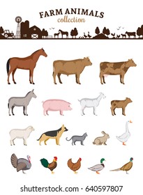 Vector farm animals isolated on white. Livestock and poultry icons