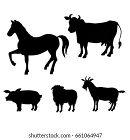 vector of farm animals set.Silhouette.