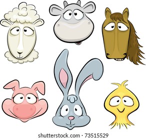 Vector farm animals. Sheep, cow, horse, pig, rabbit and chick. Layered and grouped objects.