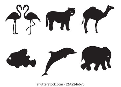 Vector farm animals silhouettes isolated on white. Farm Animals Livestock and poultry