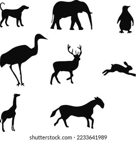 Vector Farm Animals Silhouettes Isolated on White