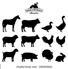 Vector Farm Animals Silhouettes Isolated White