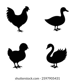 Vector Farm Animals Silhouettes. Isolated on white background