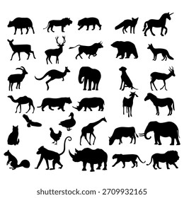 Siluetas de animales de granja de Vector aisladas en blanco