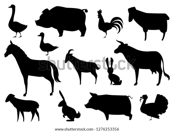 Vector Farm Animals Silhouettes Isolated On Stock Vector (Royalty Free ...