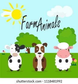 Vector farm animals, Farm animals, sun in the garden, animals cute, 