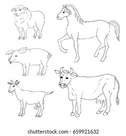 vector of farm animals.Sketch