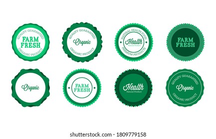 Vector farm badge set of Fresh Organic elements. Vintage style labels for natural food and drink, products, biodynamic agriculture, on the nature background. Collection 100% bio, eco, healthy stickers
