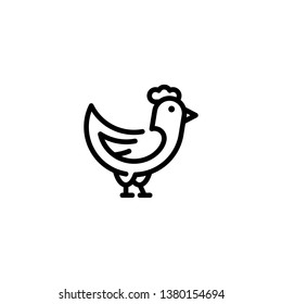 Vector farm chicken icon template. Line hen bird symbol illustration. Local farm food logo background for organic natural poultry meat and eggs products