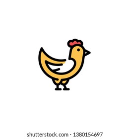 Vector farm chicken icon template. Line hen bird symbol illustration. Color local farm food logo background for organic natural poultry meat and eggs products