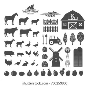 Vector farm and farming icons and design elements.