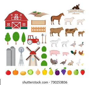 Vector farm and farming icons and design elements.