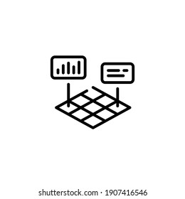 Vector farm field icon template. Simple farmland analytics symbol illustration. Smart farming management design concept. Outline sign of land research with bar graph