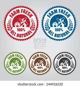 Vector : Farm Fresh 100% All Natural Icon, Sticker, Badge Or Label